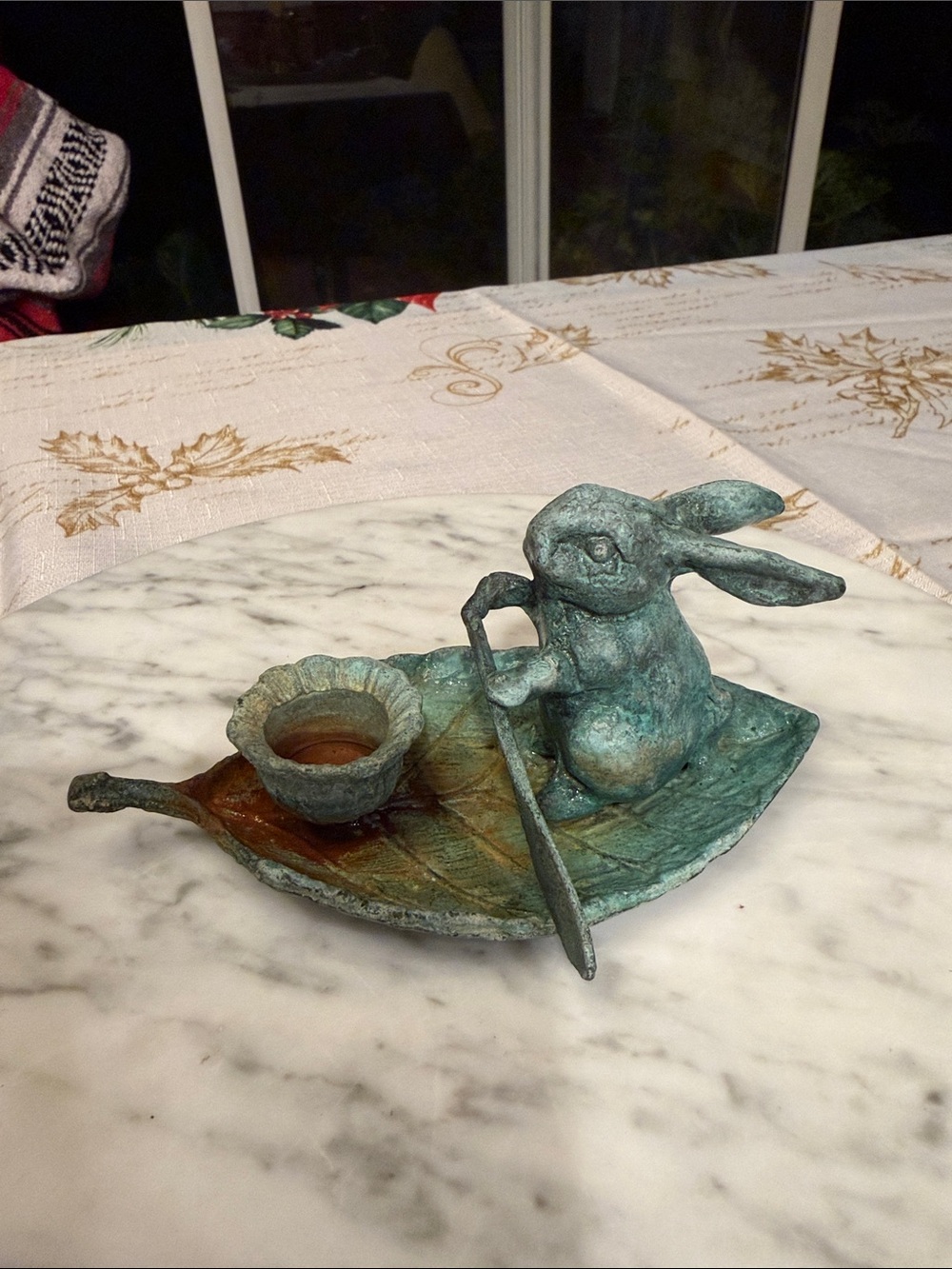 Patina Green Bunny Leaf candle  Holder